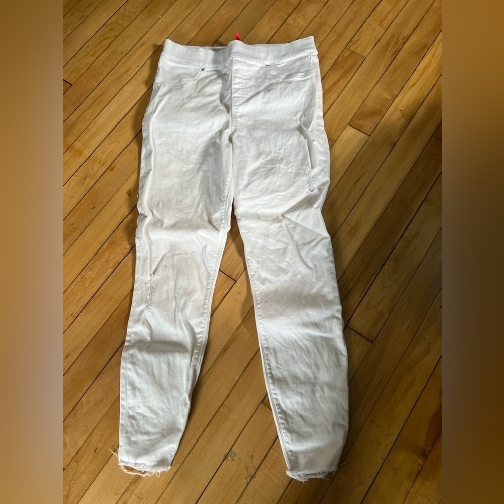 Spanx white‎ distressed white denim pants